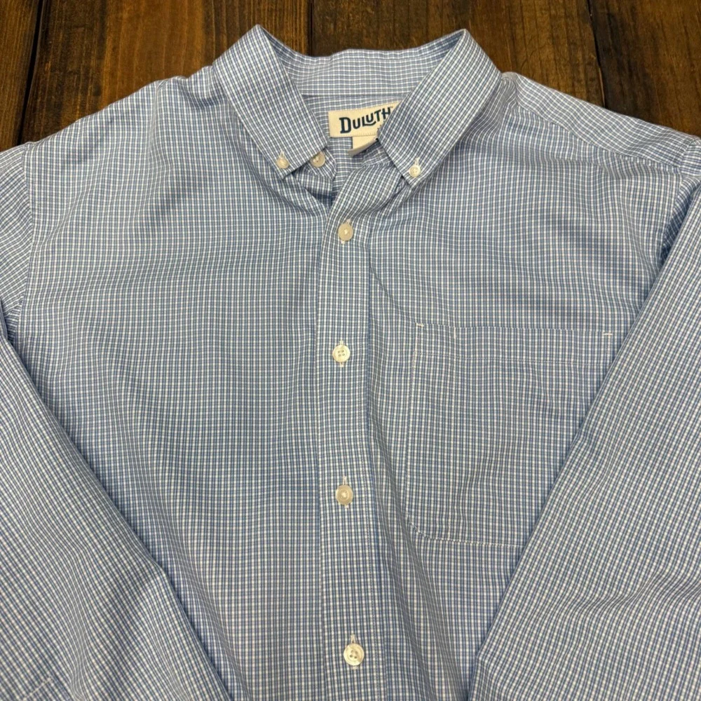 Duluth Trading Co Mens L Tall Relaxed Fit Long Sleeve Button‎ Down Blue Gingham - Picture 3 of 6